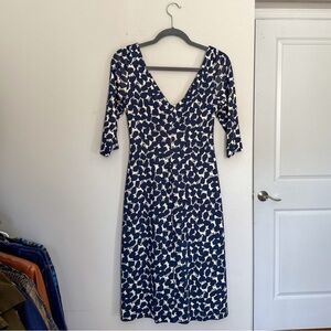 Diane Von Furstenberg Navy and White Patterned Dress